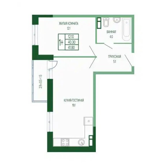1-комнатная квартира (Литер 6)