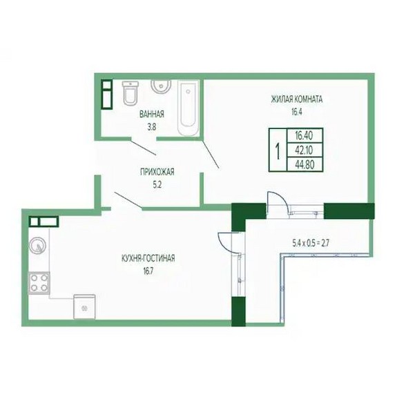 1-комнатная квартира (Литер 6)