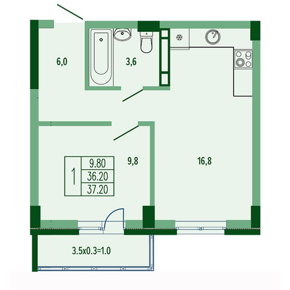 1-комнатная квартира (Литер 5)