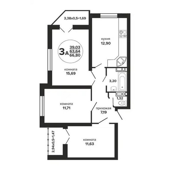 3-комнатная квартира (Литер 3)