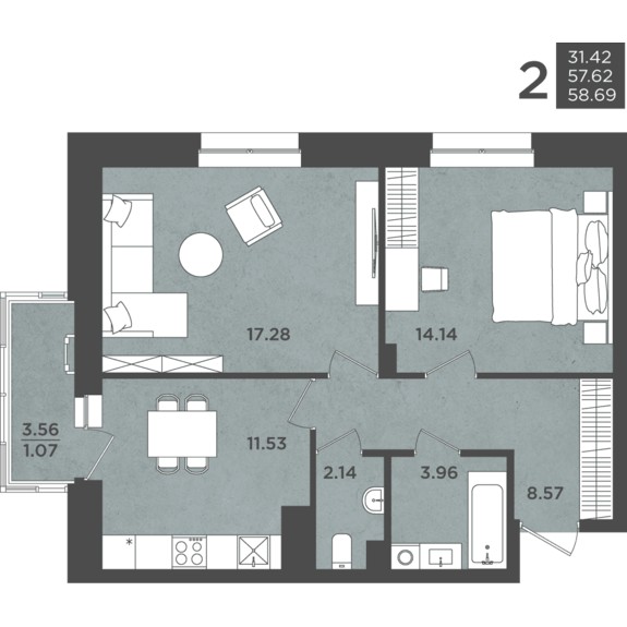 2-комнатная квартира (3 Дом)