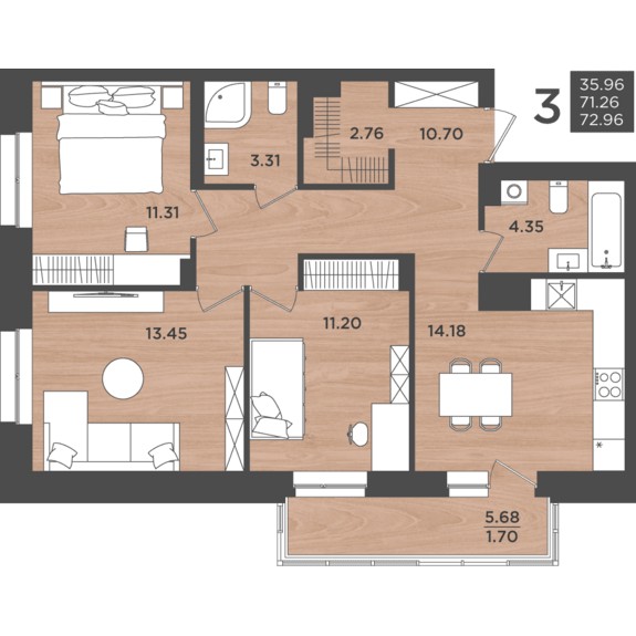 3-комнатная квартира (3 Дом)