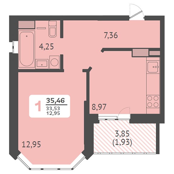 1-комнатная квартира (Литер 16)