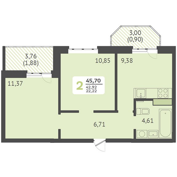 2-комнатная квартира (Литер 16)