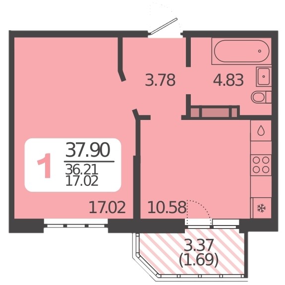 1-комнатная квартира (Литер 15)