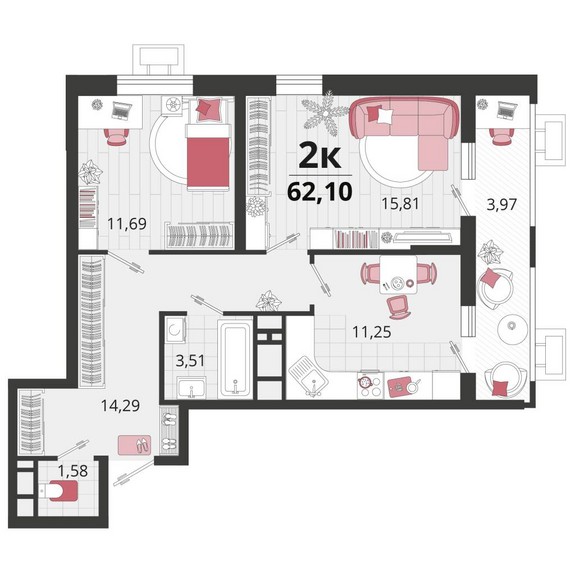 2-комнатная квартира (Литер 4, 5)