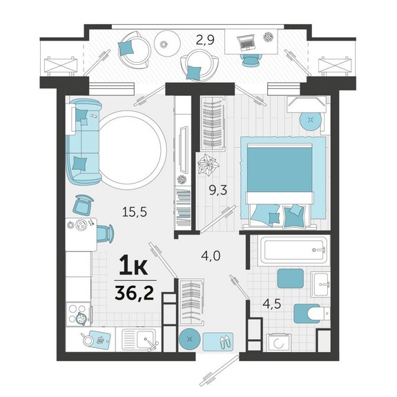 1-комнатная квартира (Литер 1)