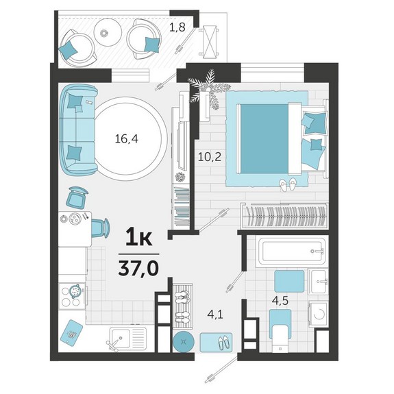 1-комнатная квартира (Литер 4)