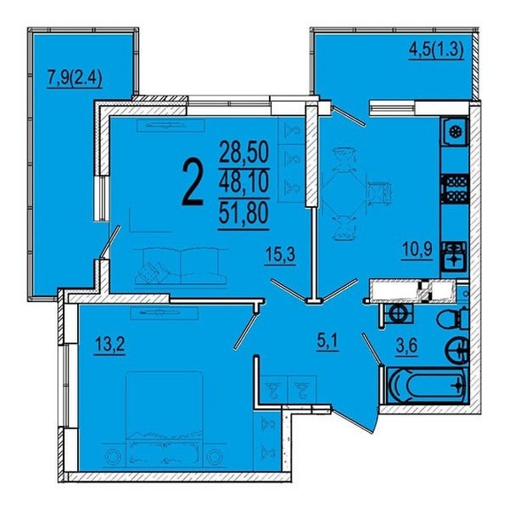 2-комнатная квартира (Литер 1)