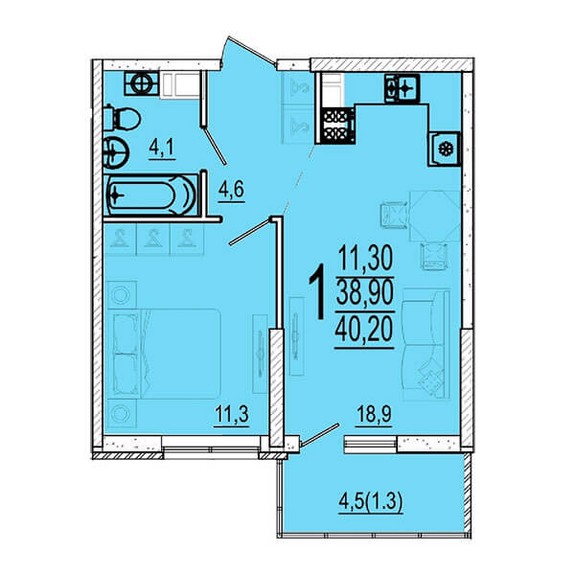 1-комнатная квартира (Литер 1)