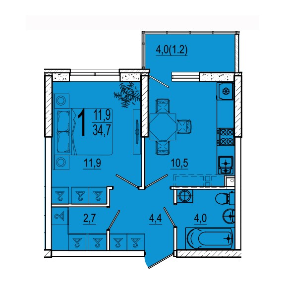1-комнатная квартира (Литер 2)