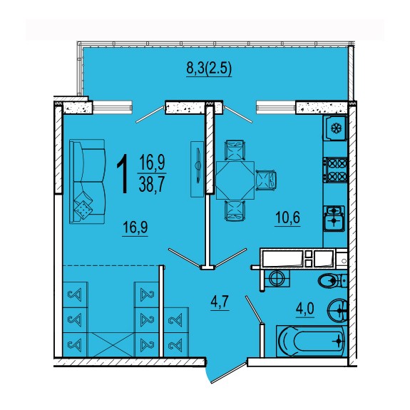 1-комнатная квартира (Литер 2)