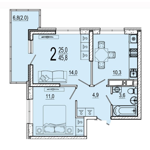 2-комнатная квартира (Литер 2)