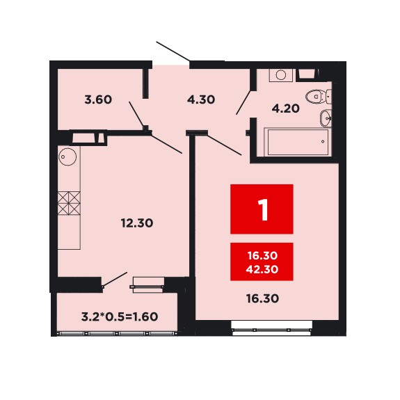 1-комнатная квартира (Литер 15)