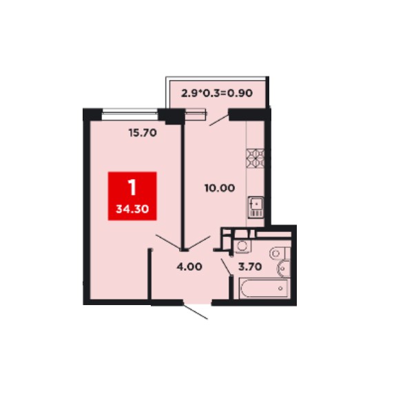 1-комнатная квартира (Литер 19)